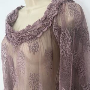Rue21 Dusty Mauve Lace Blouse Sheer Boho Romantic Top Size M Whimsigoth Fairy